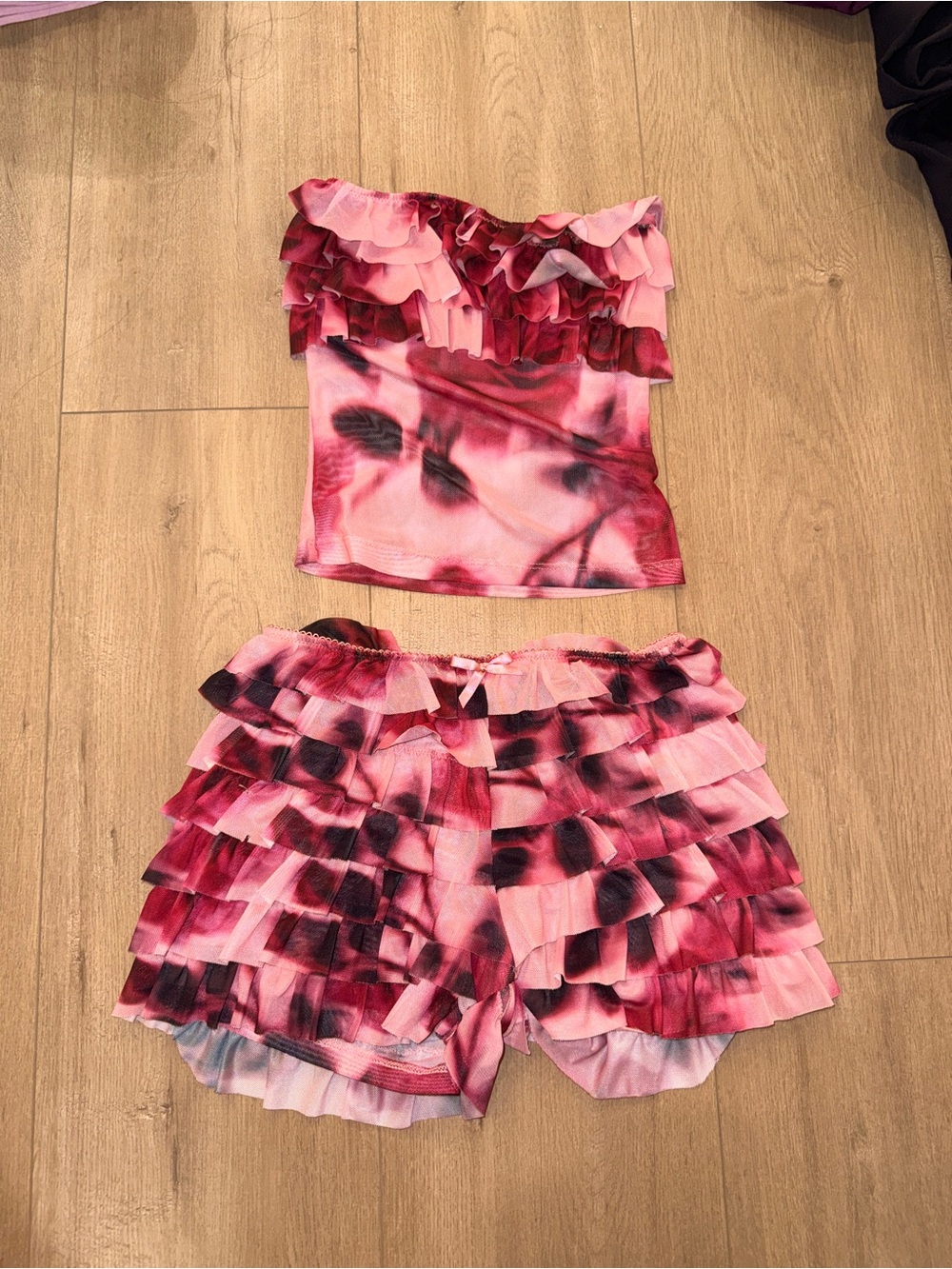 White Fox Boutique Pink Ruffle Strapless Set